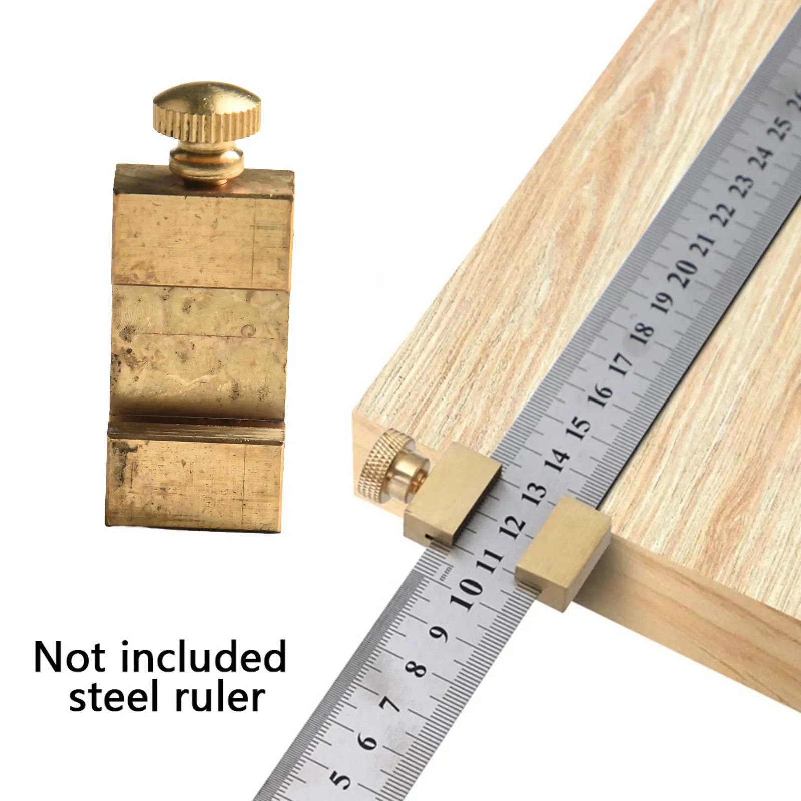 Convenient DIY Tool Woodworking Scriber Steel Ruler Locator Positioning Block Brass Material Ruler Groove Design