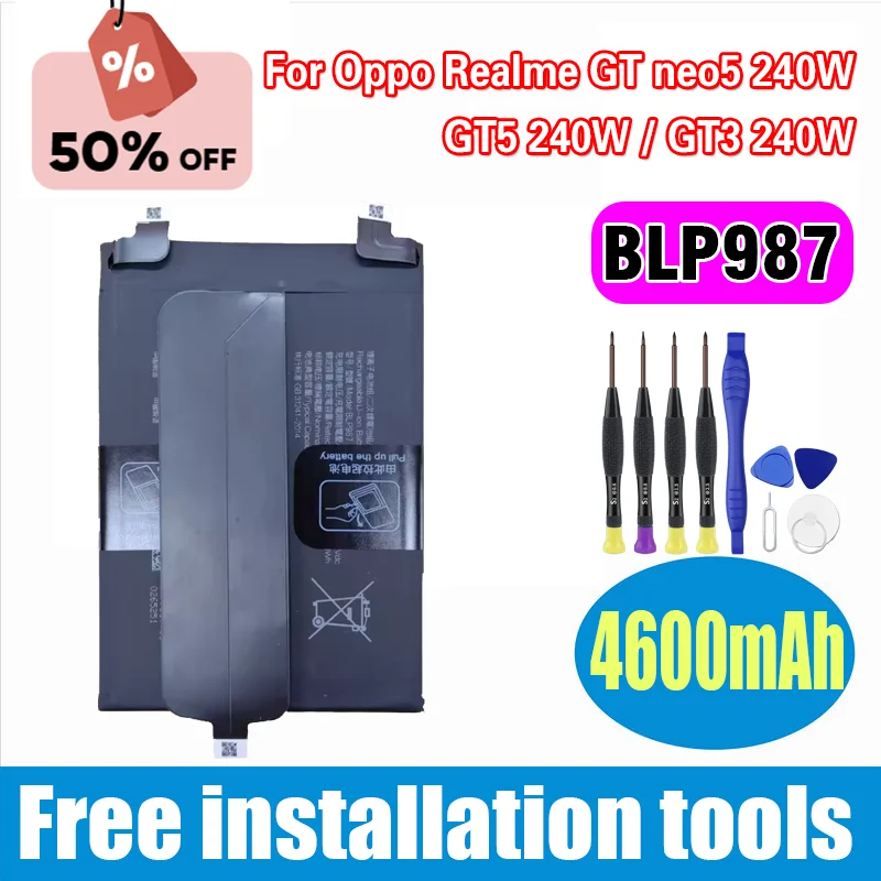 

BLP987 4600mAh Battery For Oppo Realme GT neo5 240W GT5 240W / GT3 240W mobile phone battery + Tools