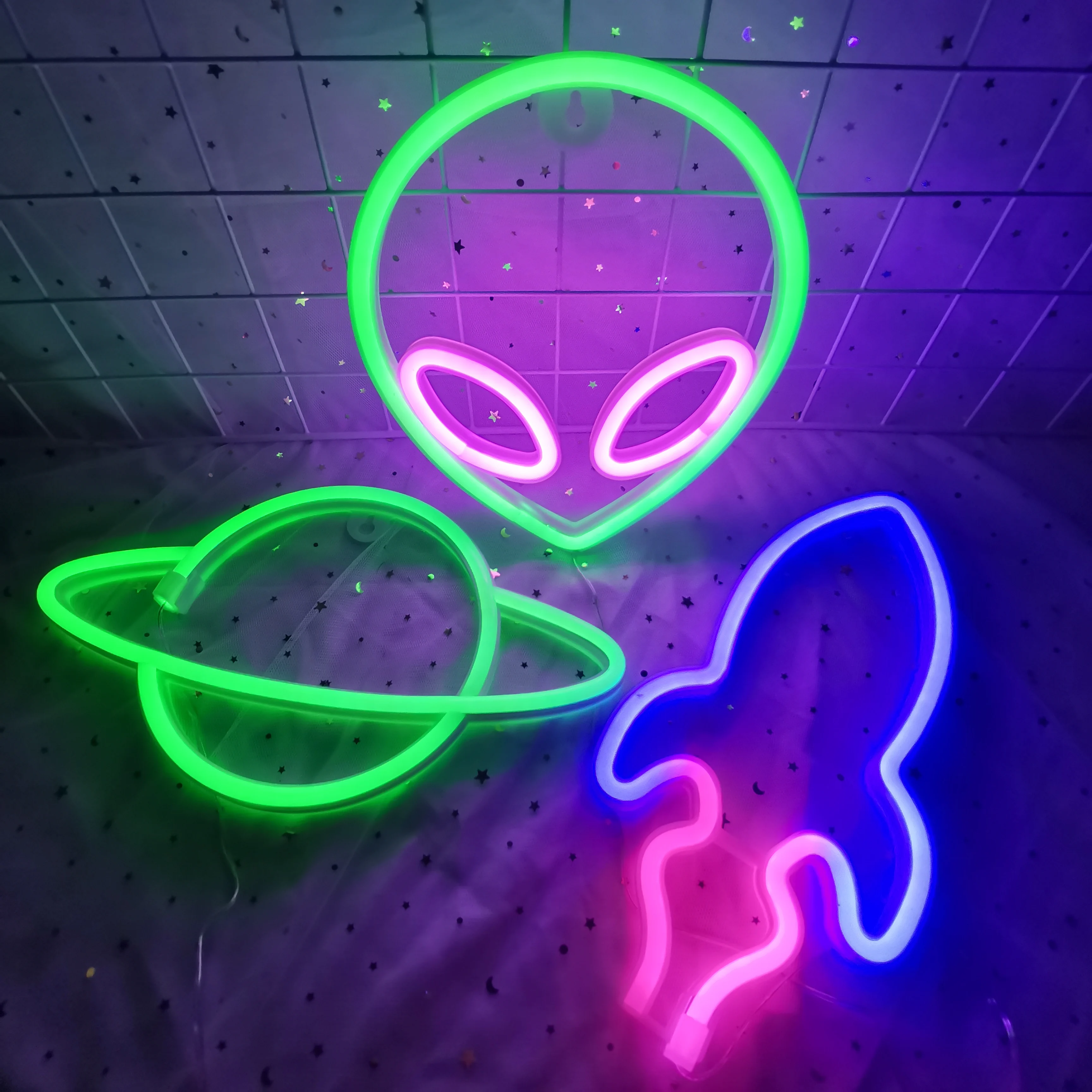 Planet Spaceman Alien Neon Sign Light Rocket Pattern Lamp LED Decor Children\'s Room Wall Party Birthday Halloween Xmas Shop Gift