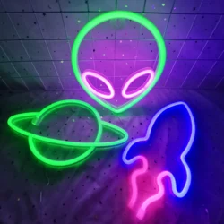 Planet Spaceman Alien Neon Sign Light Rocket Pattern Lamp LED Decor Pokój dziecięcy Ściana Impreza Urodziny Halloween Xmas Sklep Prezent