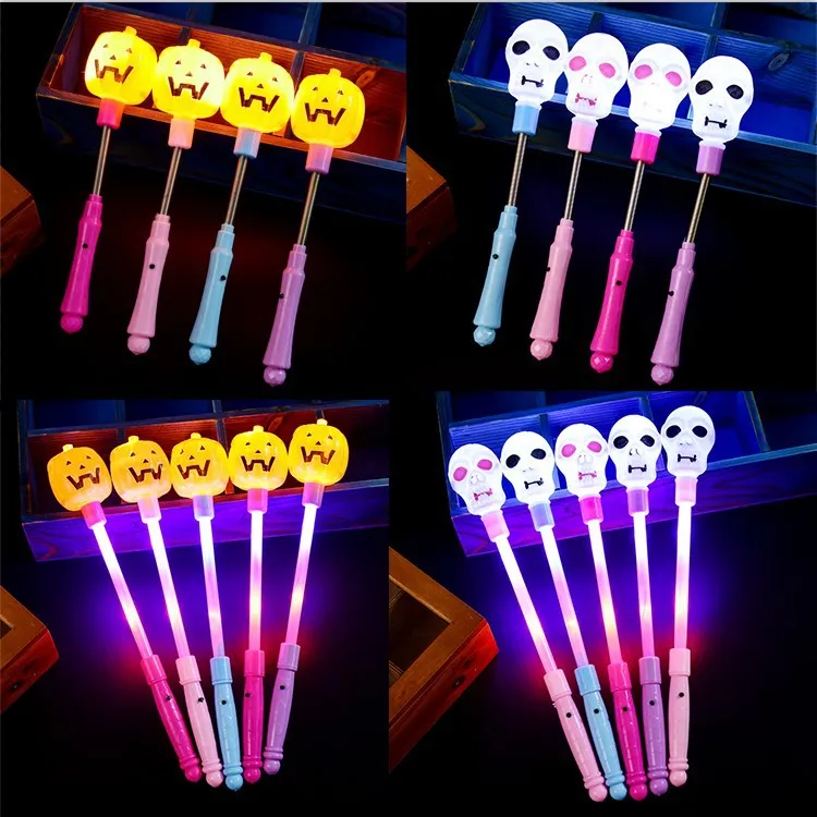 Halloween Spring Rods LED Luminous Lollipop Glowing Magic Stick Flash Skeleton Pumpkin Stick Children Light Up Toys Gifts