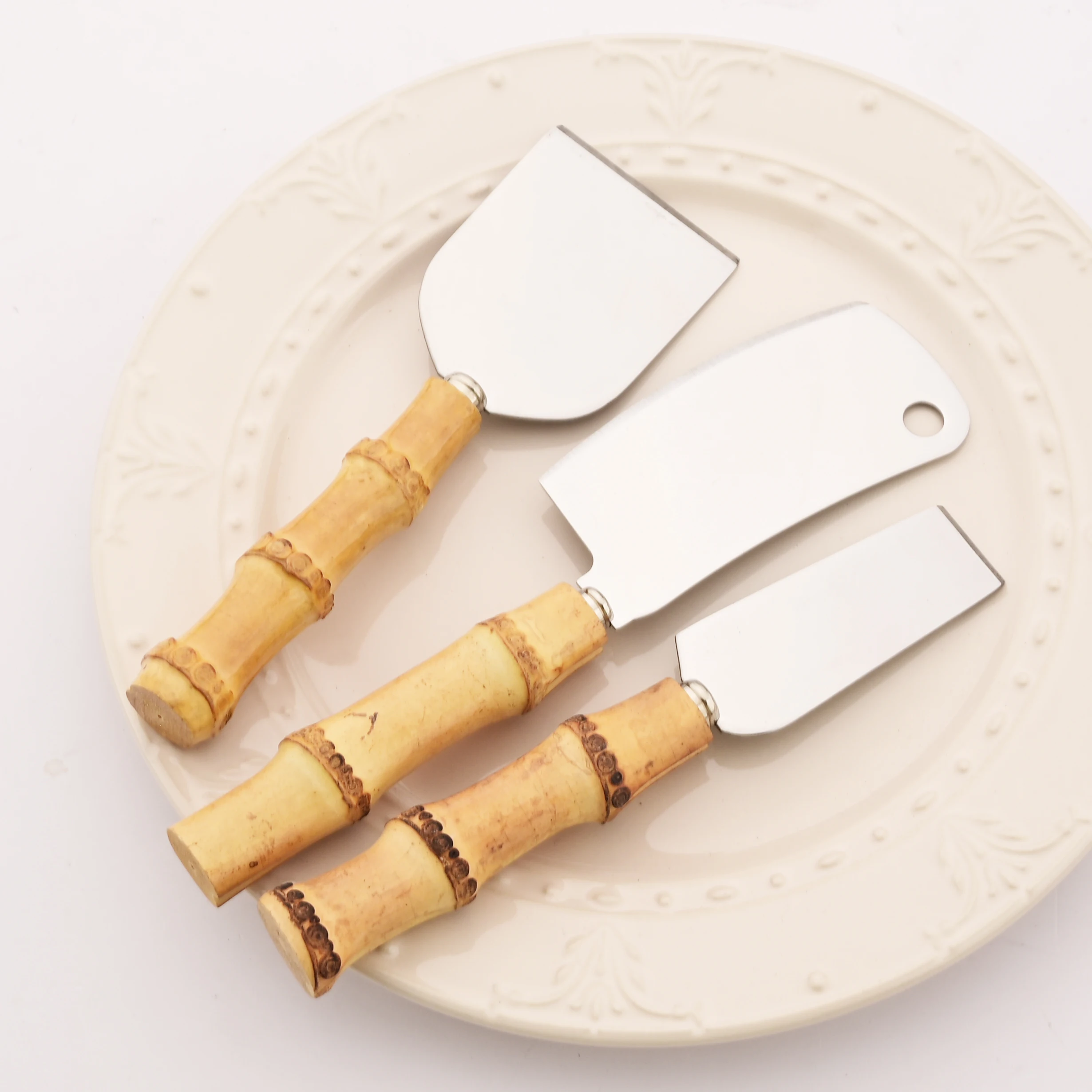 Bamboo Cheese Knives Set Cheese Cutlery Stainless Steel Cheese Slicer Cutter Mini Knife Butter Knife Spatula Fork Kitchen Tools