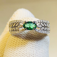 Huitan Fancy Leaf Band Oval Green Cubic Zirconia Wedding Rings for Women 2023 New Exquisite Finger Accessories Fashion Jewelry