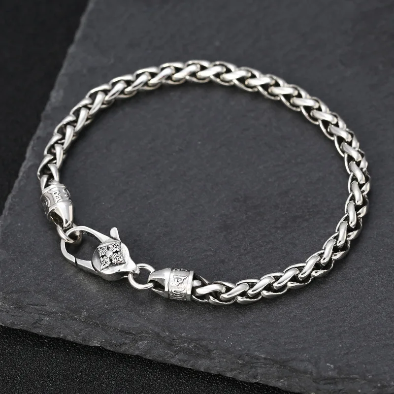 

s925 sterling silver jewelry accessories fashion popular Thai silver Vajra six words mantra hemp rope men's bracelet