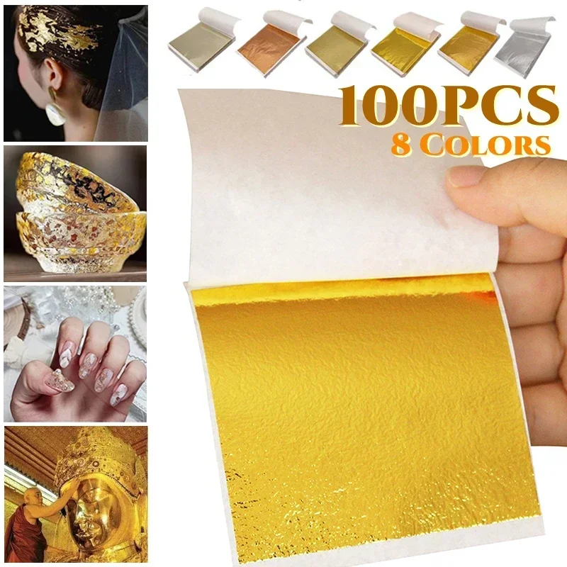 100PCS Imitation Gold Silver Foil Paper Gold Leaf Paper DIY Art Craft Nail Painting Furniture Resin Birthday Wedding Decorations