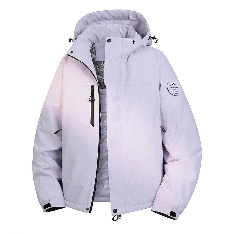 Unisex Warm Padded Winter Jacket Mountain Logo Waterproof Windproof Hooded Adjustable Cuff Outdoor Ski Snow Coat