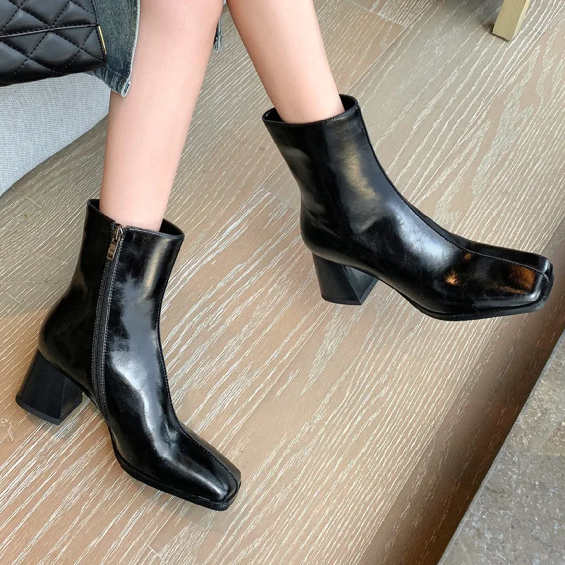 FEDONAS Classic Women Ankle Boots Square Toe Thick Heels Autumn Winter Genuine Leather Shoes Woman Fashion Concise Office Ladies