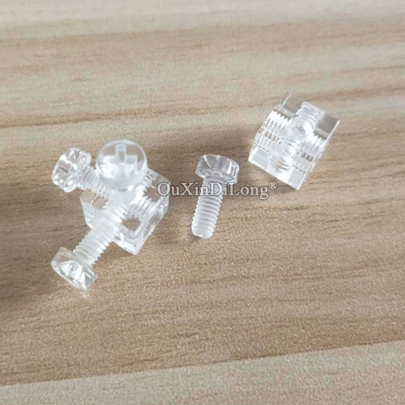 100PCS 10X10X10mm Clear Acrylic Cubes Blocks 6-Sides M4 Thread Right Angle Corner Braces Display Cabinet Joint Brackets+Screws