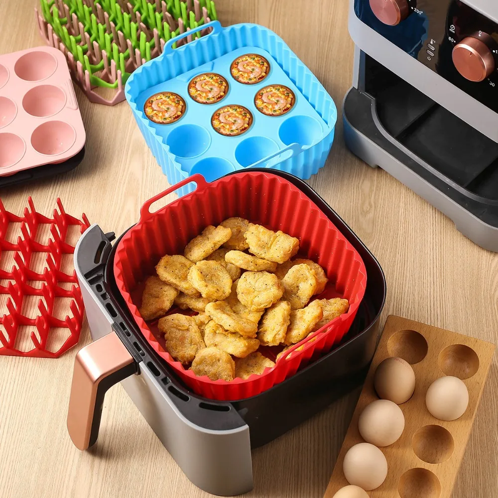 

3 Piece/Set Non-Stick Air Fryer Silicone Baking Tray Heat-resistant Square Cupcake Mold Household Bacon Grill