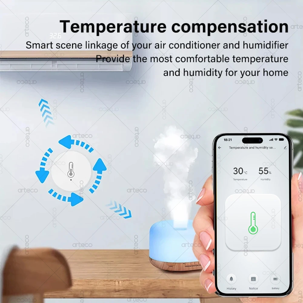 Zigbee 3.0 Temperature And Humidity Sensor Remote Monitor By Smart Life APP Battery Powered Works With Alexa Google Home Z2M