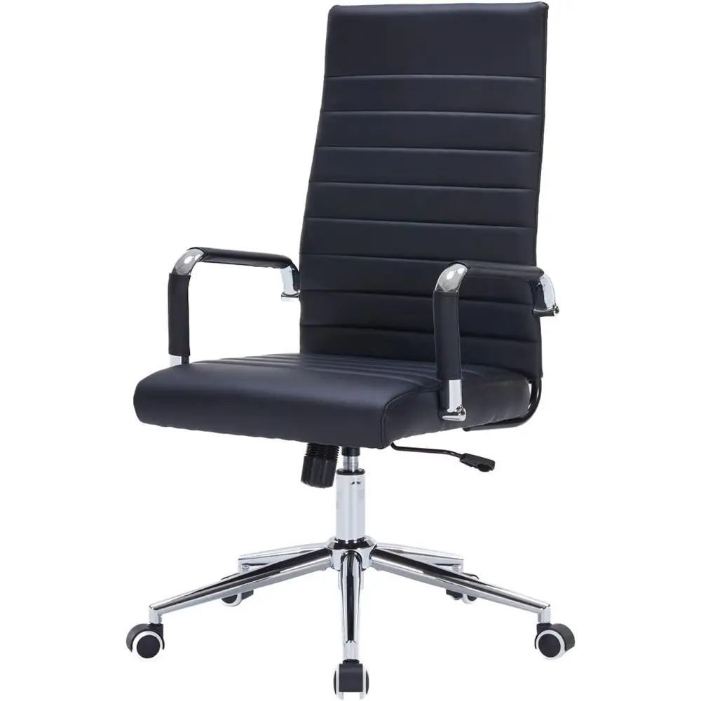 

Офисное кресло с высокой спинкой, эргономичное кресло для руководителя из искусственной кожи с ребристой текстурой, регулируемое поворотное рабочее кресло с подлокотниками, черное