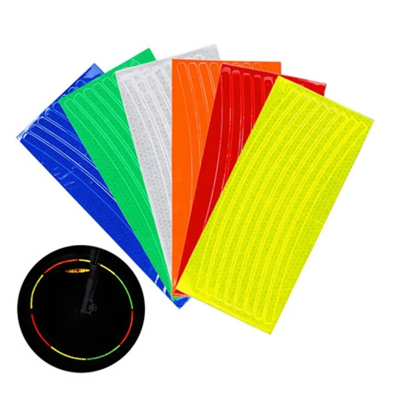 10 PCS PVC Reflecterende Sticker Mountainbikes Fiets Accessoires Rijden Hotwheels Banden Hub Auto Ring zelfklevende Waarschuwing Tape