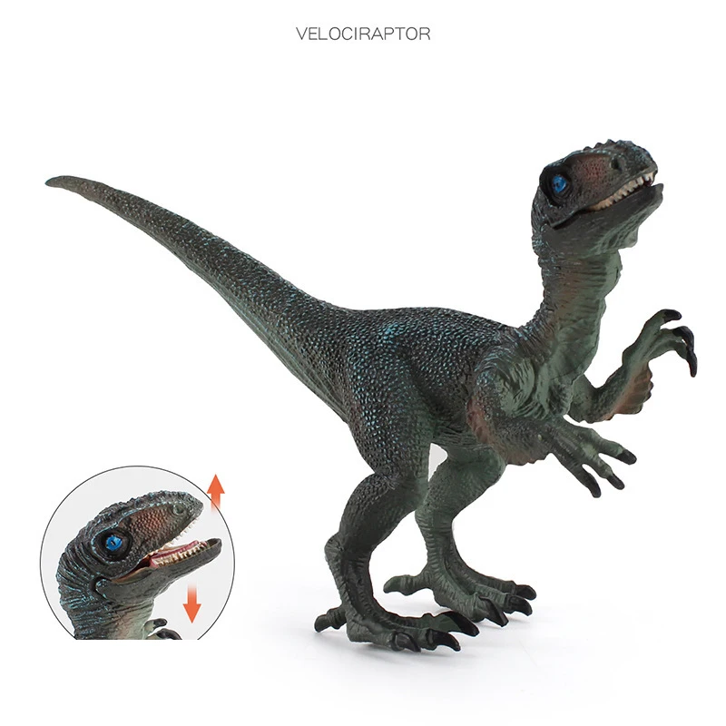 Juguetes de animales cognitivos para niños, dinosaurio Jurásico, Velociraptor, Dilophosaurus, boca divertida, adorno de escritorio móvil, modelo de juguete