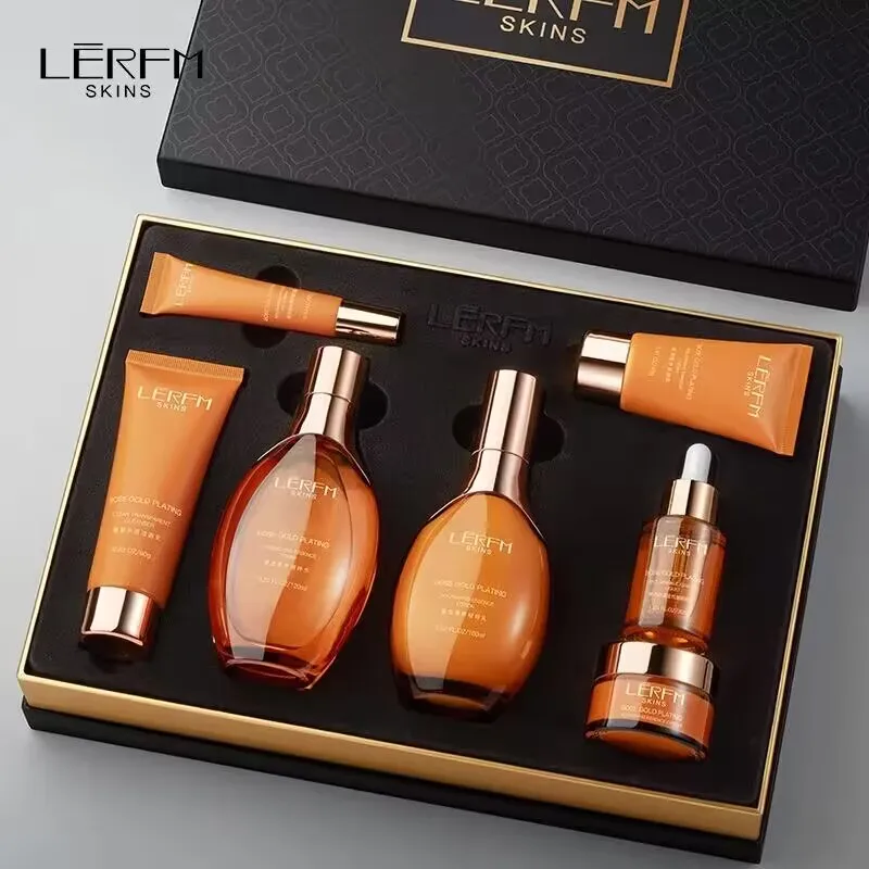 Lerfm Glas Gold Plating Anti Rimpel Set Hydraterende En Verhelderende Schoonheidssalon Huidverzorgingsproducten 7-delige Set