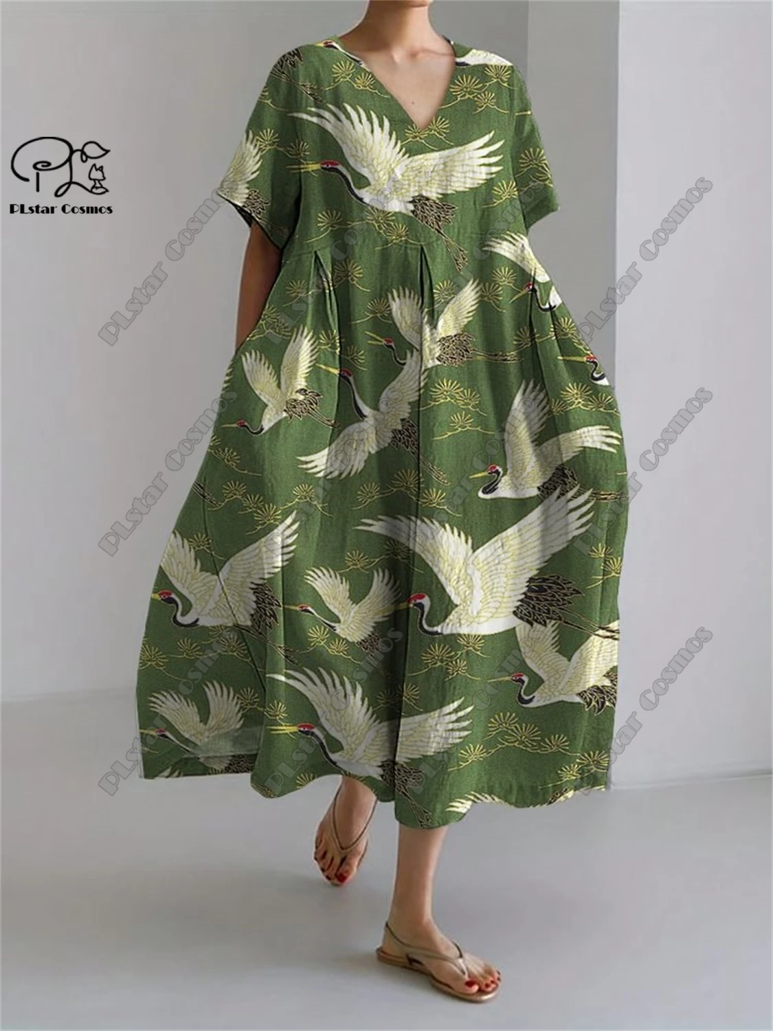 PLstar Cosmos 3D Printed Retro Floral Women's Short Sleeve Round Neck Dress Summer Casual Vacation Style Street Series 8