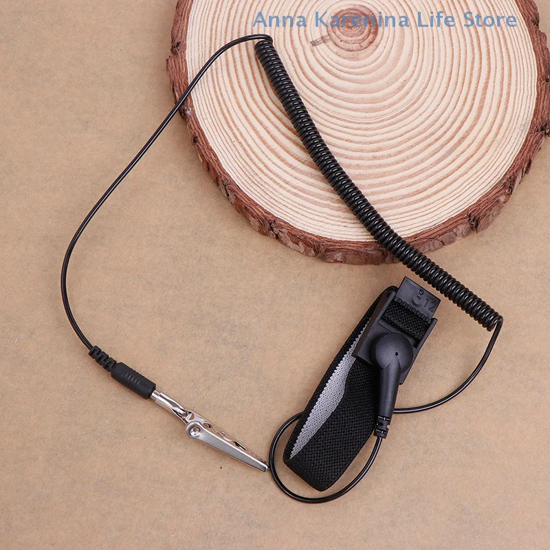 สาย Anti-Static สร้อยข้อมือโลหะปรับ Discharge CABLE สายรัดข้อมือ Hand Grounding ลวดไร้สายไร้สายคลิป