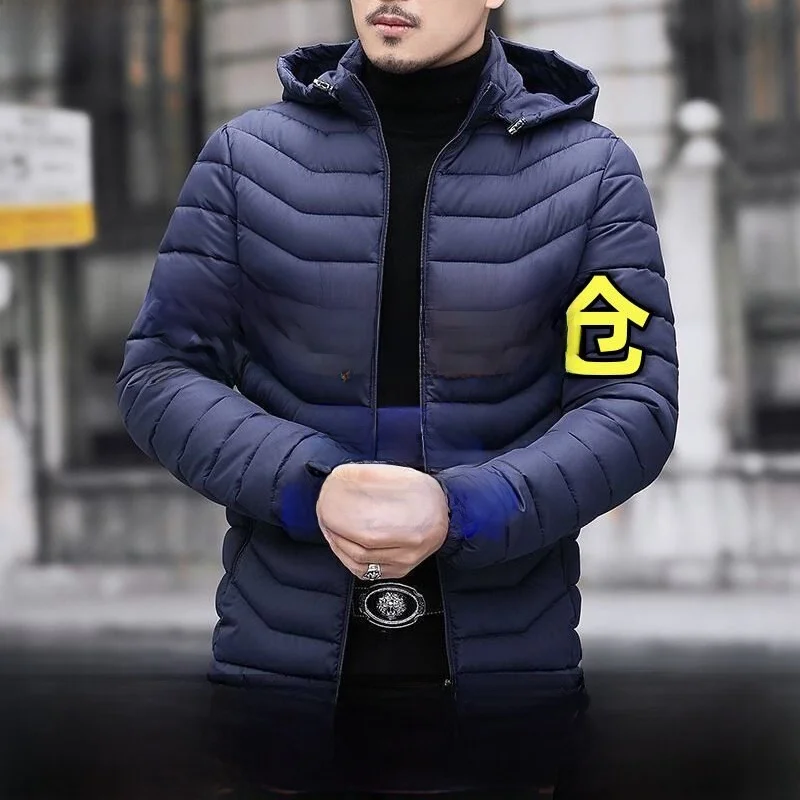 

Men's Winter Cotton Jaet ort Casual Hooded Thiened Warm Middle-aged Cotton Coat Youth ular Sle Pure Color Pattern
