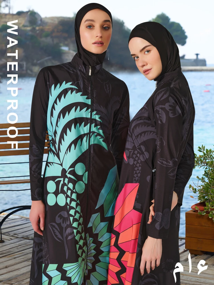 3PCS Long Burkini Muslim Women Femmes Swimsuit Modest Swimwear Quick Drying Islamic Long Sleeve, Full Cover Hijab, Top, Pant ​
