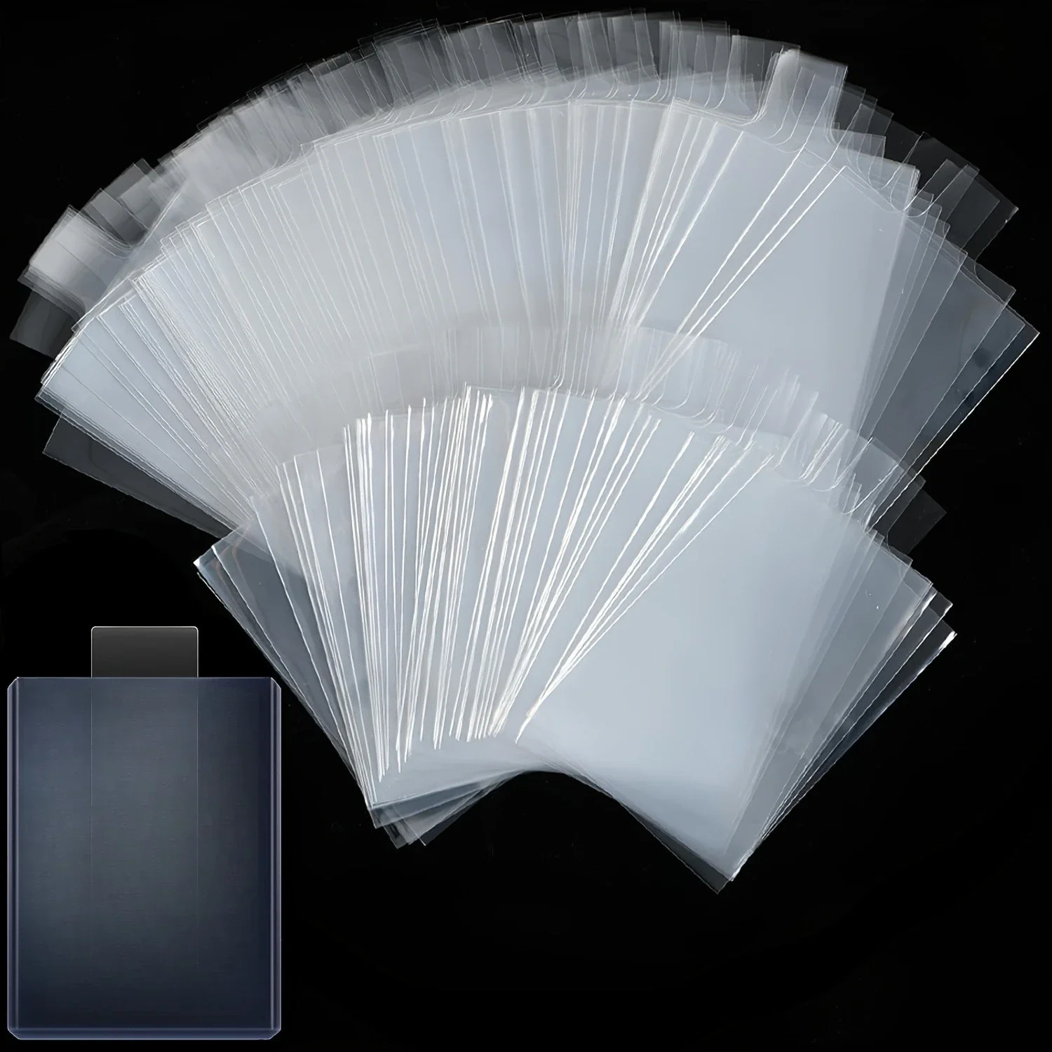 100Pcs Tabbed Card Sleeves with Easy-Pull Tab, 2 Optional Sizes Card Protective Film for Grading Submission