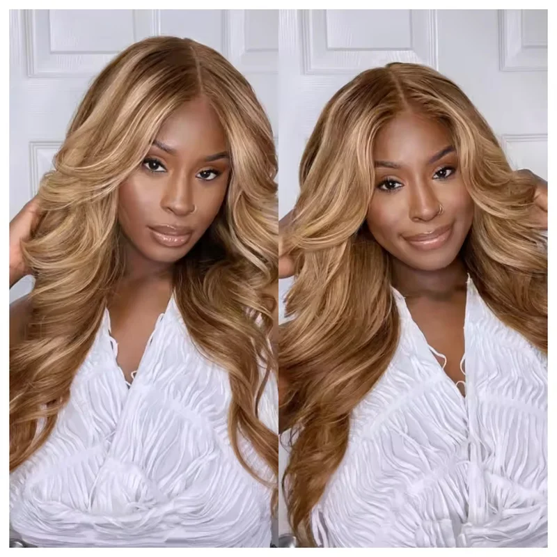Honey Blonde Brown Body Wave Lace Front Wigs Human Hair Wigs 200% Density