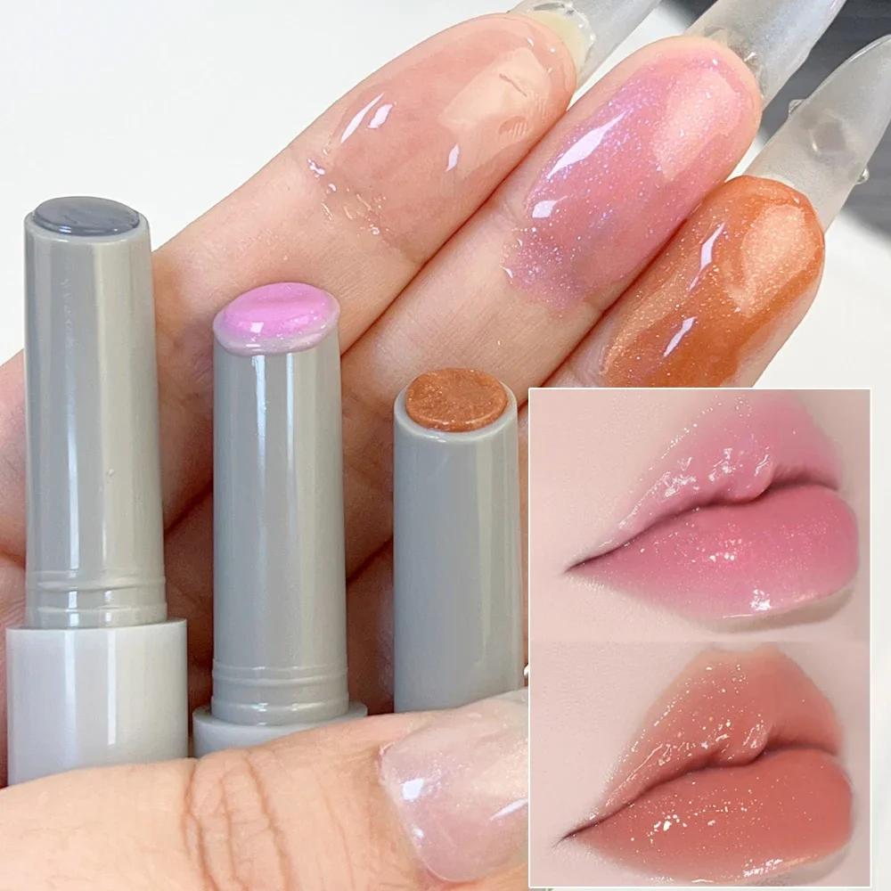 Bálsamo labial con purpurina sólida, lápiz labial hidratante, rosa, naranja, prensa transparente, duradero, nutritivo, cuidado de los labios, maquillaje