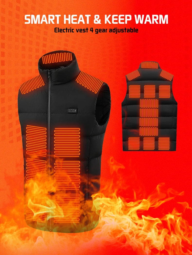 Electric Heated Vest 21 Heating Areas Full Body Warm USB Power Bank 3 Levels Windproof Winter Motorcycle Skiing Coat Men Women