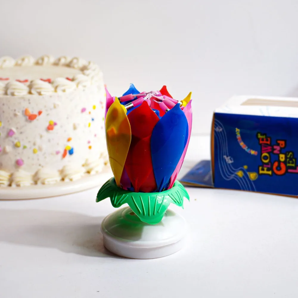 Lotus-Geburtstagskerze Kuchendekoration Kreative Blumen-Kerze mit Musik Überraschungs-Drehkerze Kleine Dekoration – Detail 5