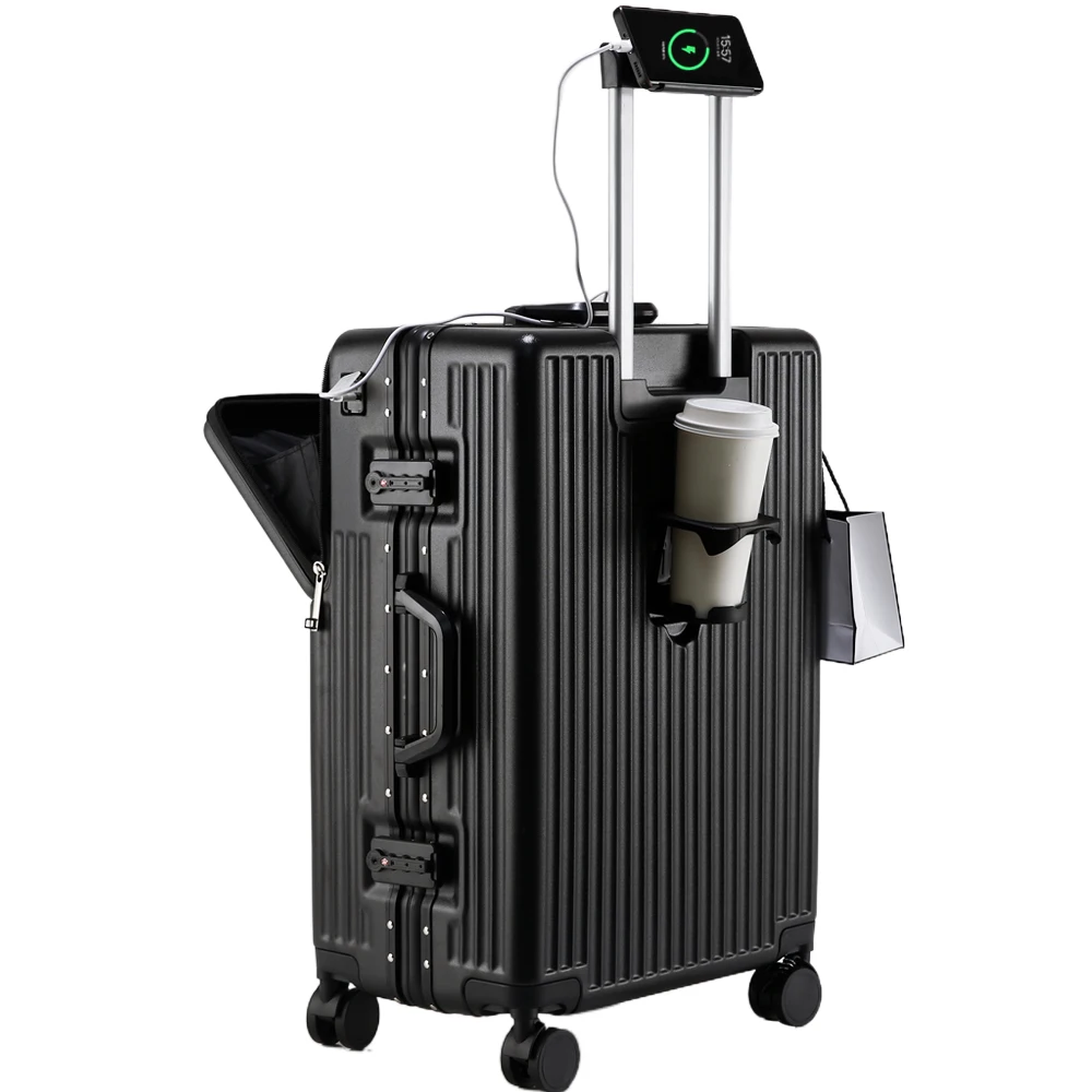 

Busin Travel Suitcase Aluminum Frame Fem Sle Front Opening Universal Wheel Military Knife Carry-On Lage for Men An...
