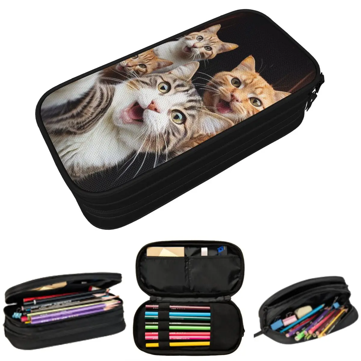 

Cartoon Cats Selfie Pencil Case for Kids Gifts Pen Box Pencil Bag Stationery Supplies Pen Holder Bag