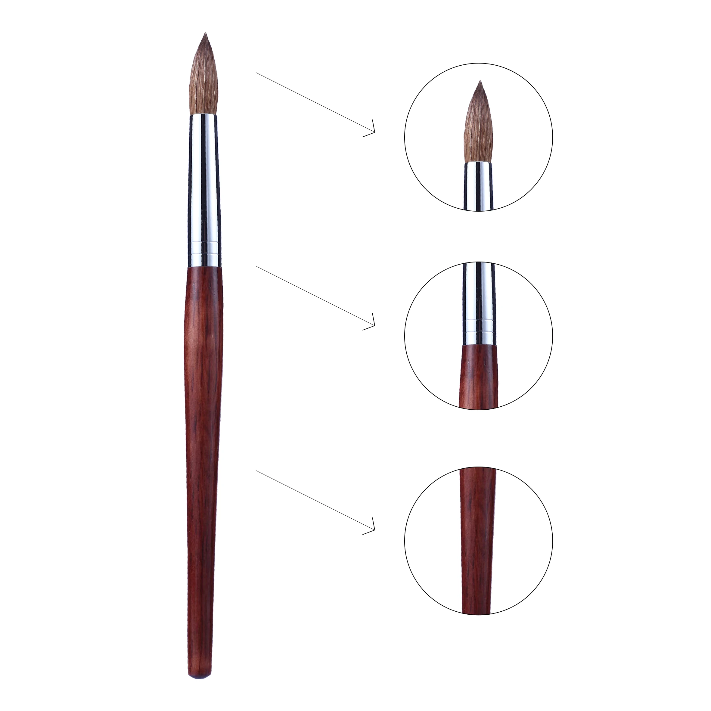 ロリンスターSSS品質100% 777コリンスキーラウンドチューブアクリルディッピングパウダーリアルウッドシェイプネイルブラシミンクマスター6-20ヘアオーバル