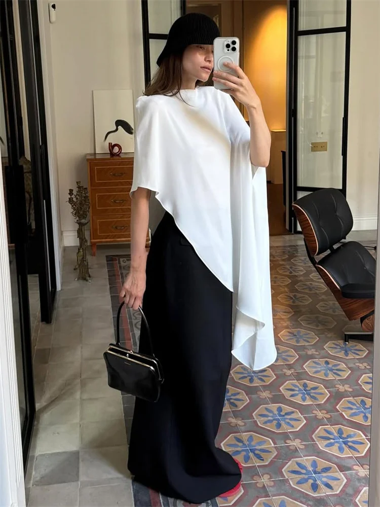 

Tossy Fashion White Satin Tank Top For Women Short Sleeve Loose Solid Elegant Commute Autumn 2025 Clothes Female Tanks Tee Top