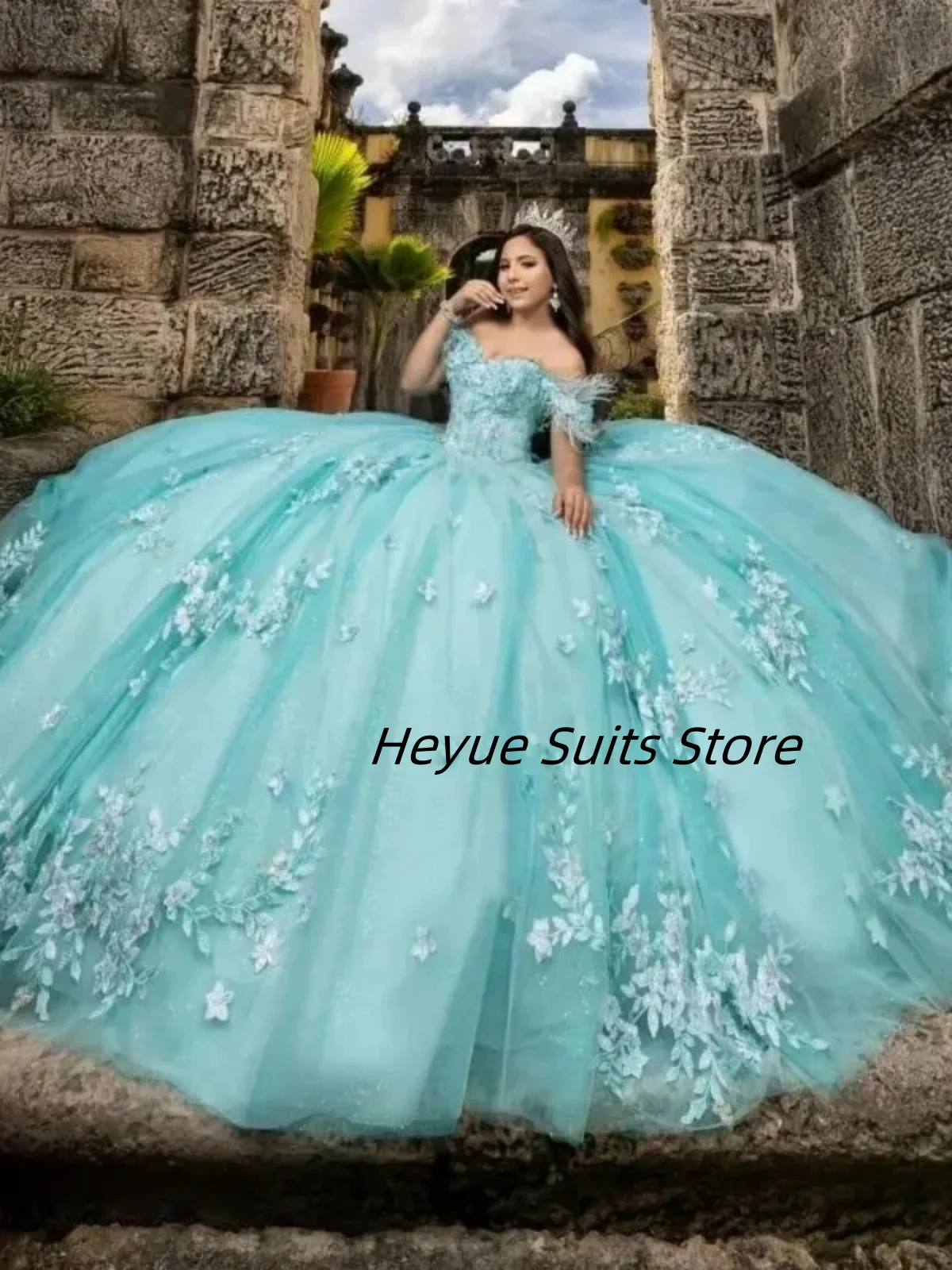 تخصيص قبالة الكتف أنيقة فساتين Quinceanera الريش مطرز زين عيد ميلاد رداء حفلات فستان الحلو 15 الفتيات فستاين سهرة/فساتين الحفلات