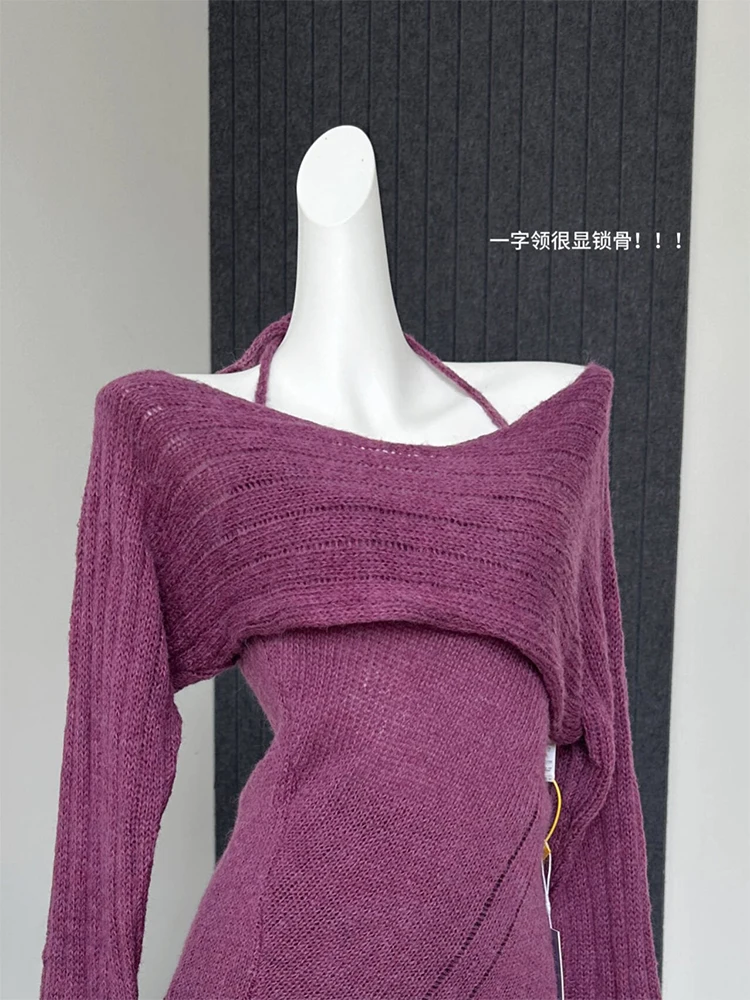 Autumn Winter Woman Design Coquette Two Piece Sets Pullovers Sweater Long Sleeve Knitwears Vintage 2000s Aesthetic Jumper Y2k