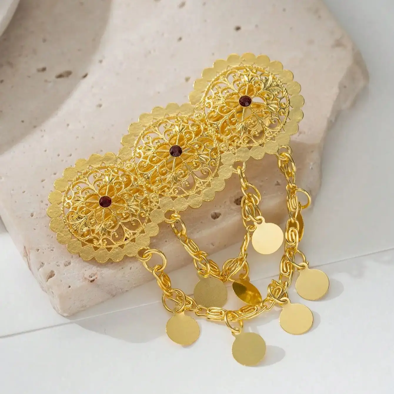 Gold Plated Turkish Kurdish Women Hair Jewelry Middle East Arabic Dangle Festive Bridal Headwear for Women