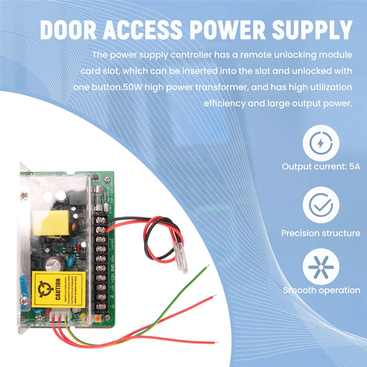 DC 12V 5A UPS Fuction Door Access Control Power Supply Use for Access Control System Switch Remote Lock AC 110V-240V