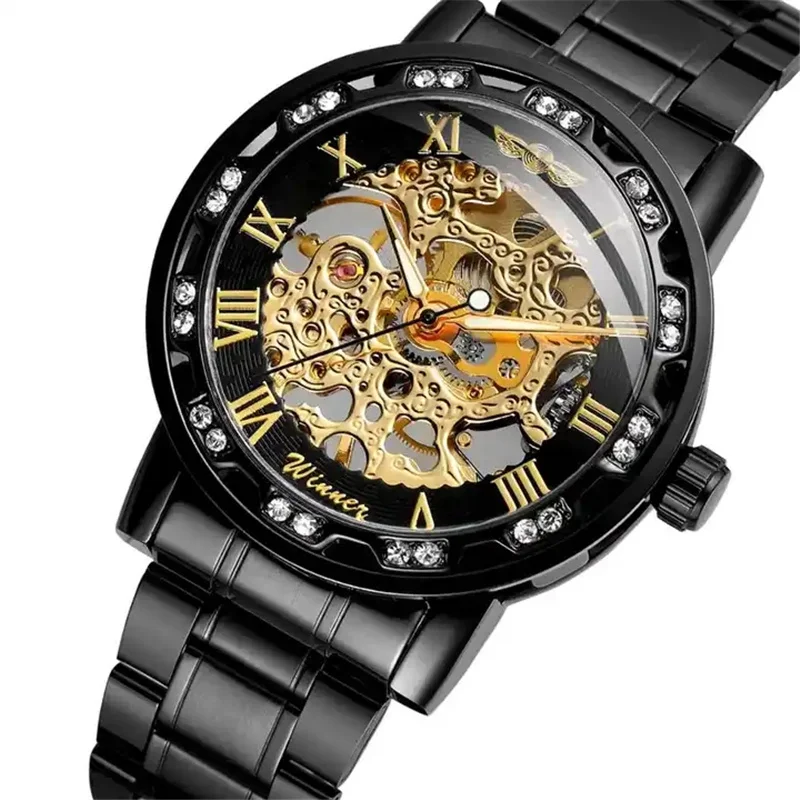 Winner 01B New Mechanical Men Wristwatch Military Army Sport Male Hand Wind Clock Top Brand Luxury Silver Skeleton Man Watch