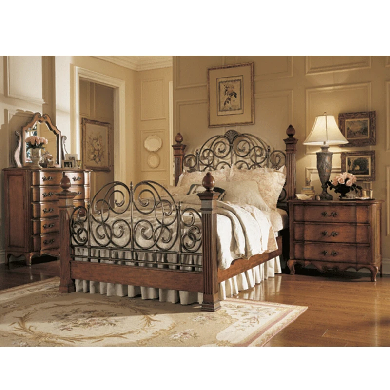

American Pastoral Ironwood Bed, Log North American Black Walnut Bed, Iron Frame Bed, Pure Solid Wood Bed