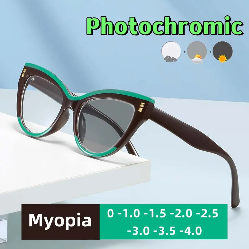Neue Cat Eye Reis Nagel Photochrome Myopie Gläser Retro Mode Frauen Personalisierte Anti UV und Anti Blaues Licht Gläser – Detail 1