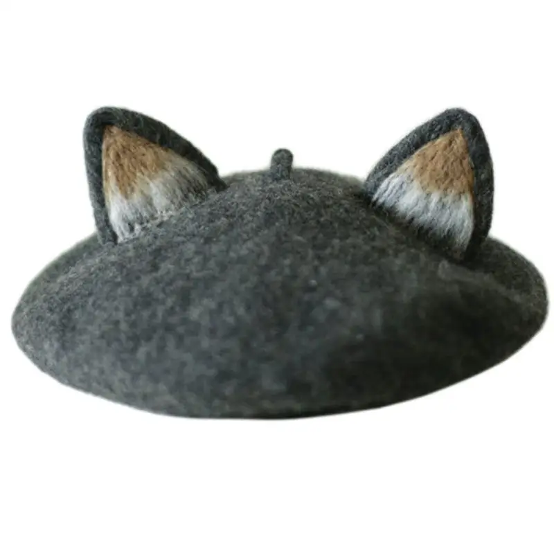 652F النساء فتاة قبعة الفنان الفرنسي الدافئة ورأى قبعة شتوية صغيرة لآذان القط قبعة كاليفورنيا #6