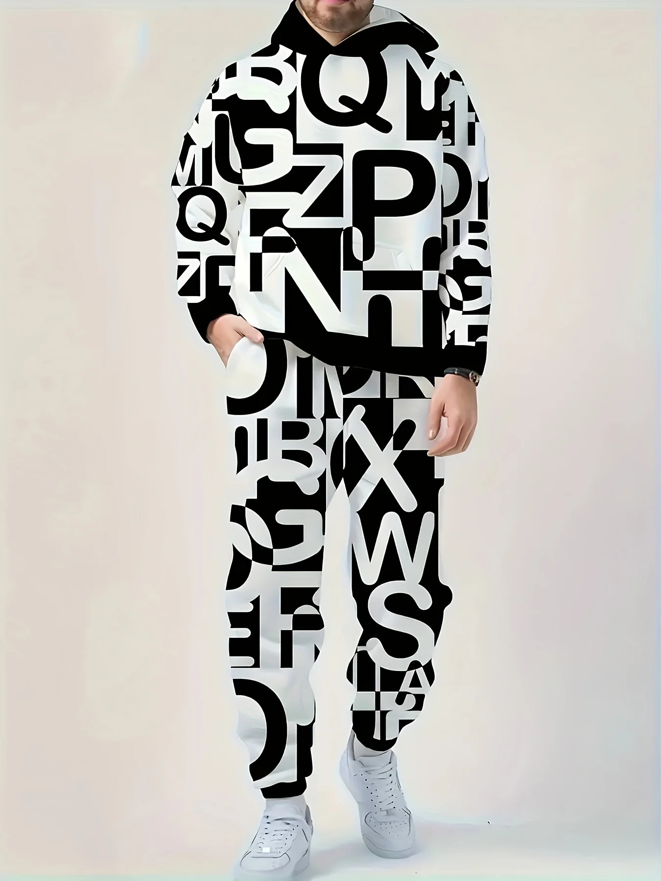 

Latest Autumn/Winter American Street Gradient Alphabet Y2K Design Hoodie Set Trendy Men's 3D Large Adult Hoodie Waist Pants