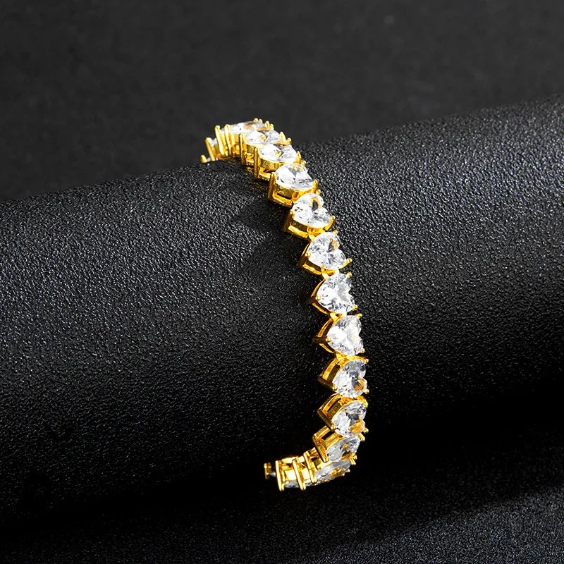 8mm Bling Crystal Pink CZ Stone Heart Love Bracelet For Women Girl Wedding Gold Silver Color Tennis Chain Infinityy Jewelry Gift view 4