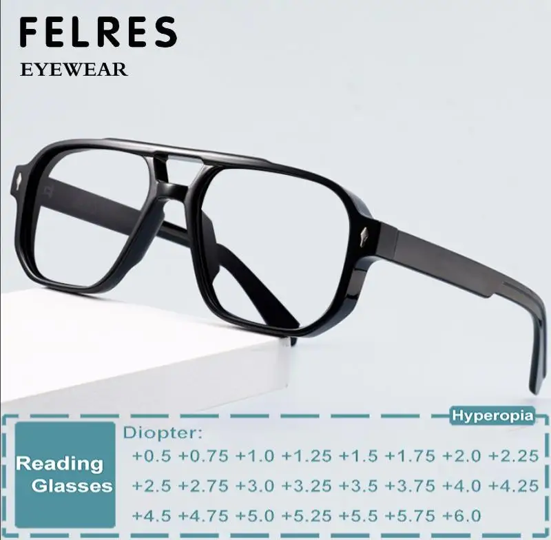 Men Double Bridge Pilot Blue Light Blocking Reading Glasses Classic Retro Magnifying Glasses Women Presbyopia Eyeglasses Readers