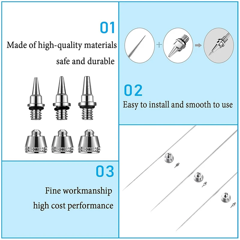 10 Pieces Airbrush Nozzle Needle Nozzle Cap Kit With Wrench Airbrush Replacement Parts For Airbrush Sprayer Accessories