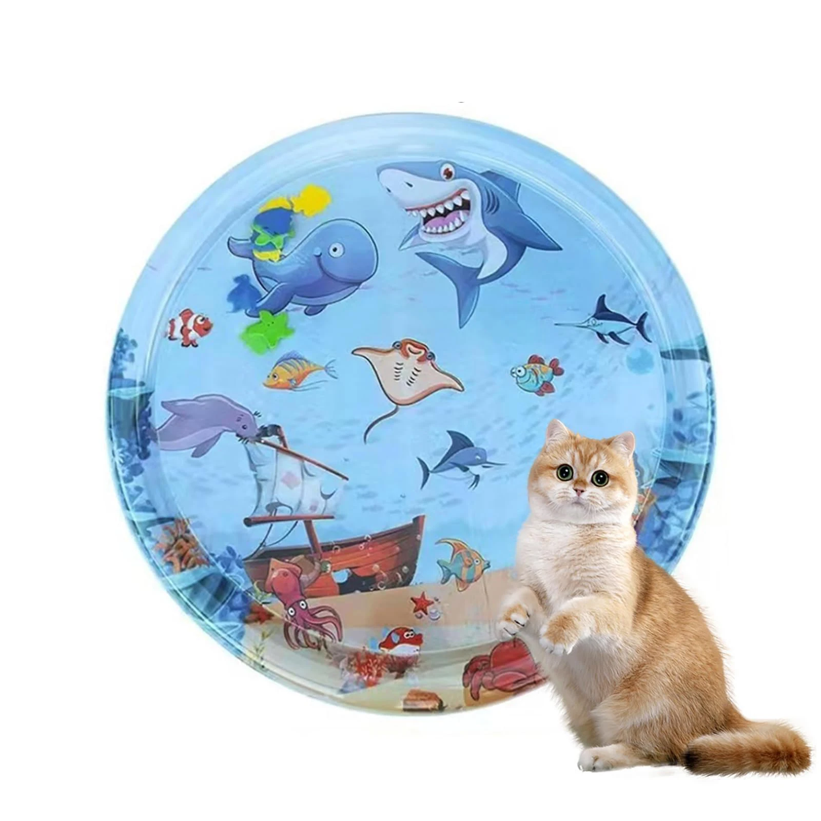 Cat Water Mat Sensory Water Palymat, Anti-Scratch Design Pet Water Mat for Bored Indoor Cats, Cat Interactive Toys with Inflator