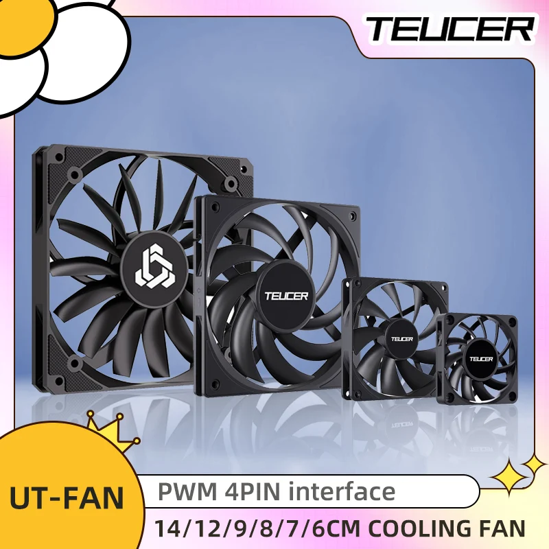 

TEUCER Ultra-thin PC Cooling Fan 4PIN PWM 14/12/9/8/7/6CM High Wind Pressure COOLING FAN Double-sided Shock Absorbing Rubber Pad