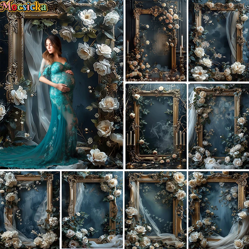 

Mocsicka Photography Background Vintage Picture Frames Floral Decor Wedding Adult Maternity Portrait Backdrop Photo Studio