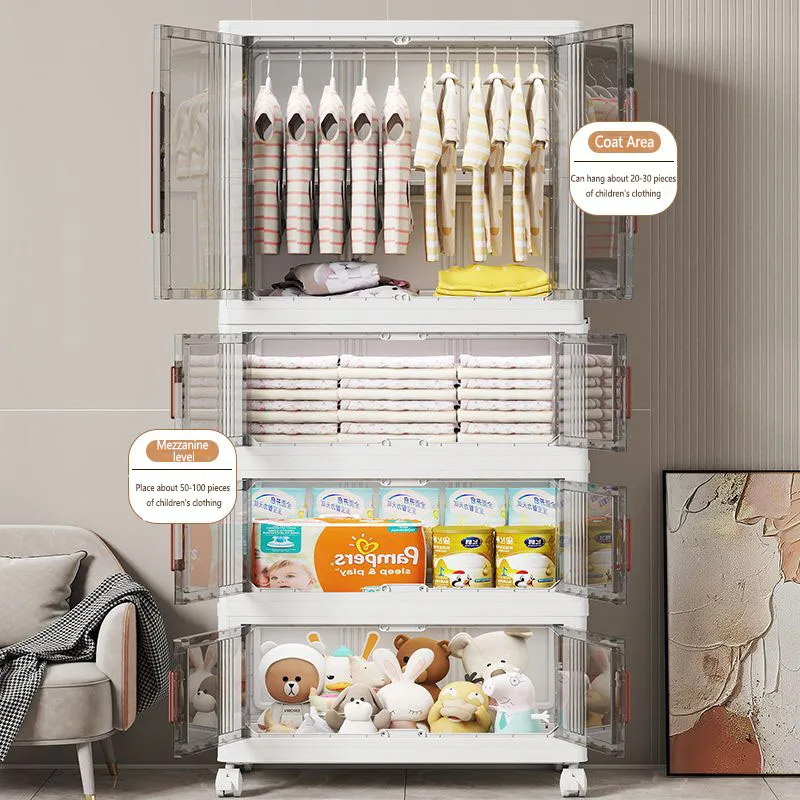 Simple Children's Wardrobe Home Clothes Storage Cabinet Bedroom Storage Cabinet Baby Clothes Hanging Cabinet Rental Room Sto image 4