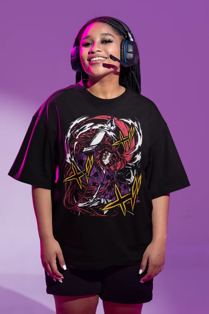 Kimetsu No Yaiba Anime Manga Kokushibo T-Shirt Demon Slayer Black Shirt
