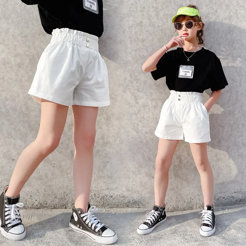 Big Girls White Khaki Color Short Jeans Kids Elastic Waist Shorts Pants Teenager Summer Casual Short Pants 5 7 9 11 11 Years Old