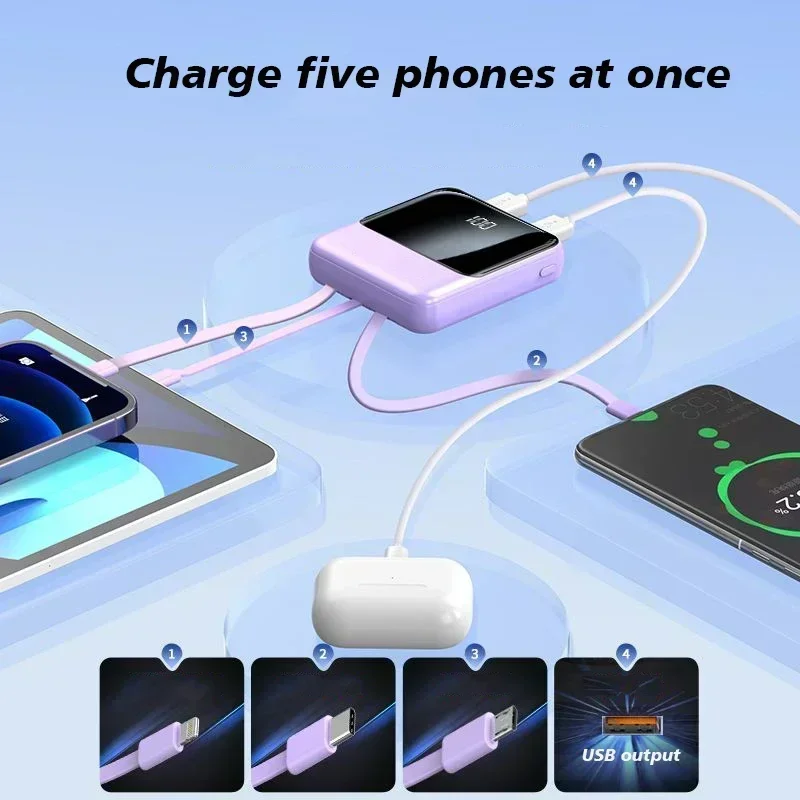 サムスン携帯電話用大容量パワーバンク、4線式、急速充電、超薄型、ユニバーサル、スペアバッテリー、20000mAh